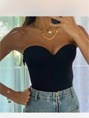& Other Stories Black Strapless Sweetheart Bustier Bodysuit